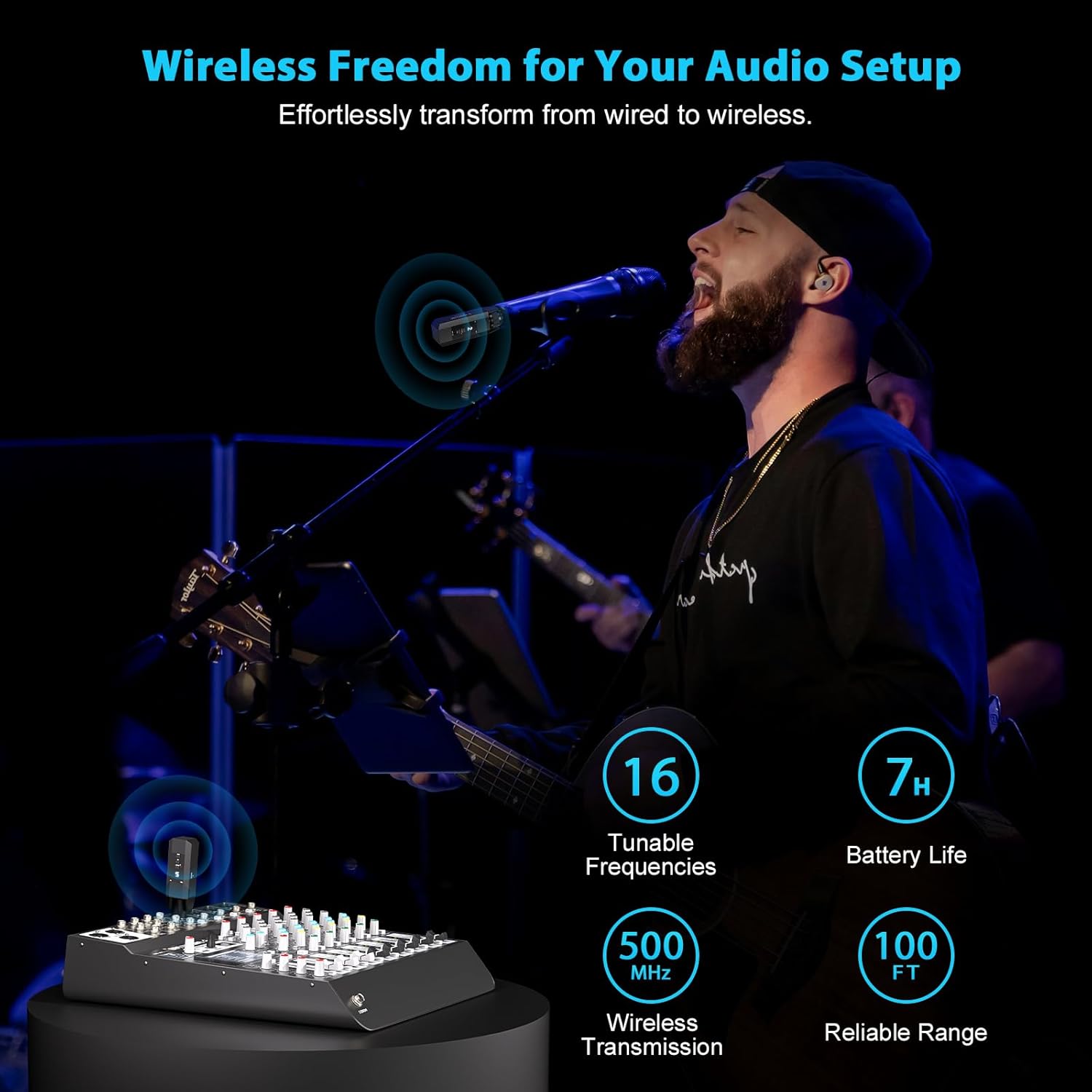 Phenyx Pro Plug-on XLR Wireless Transmitter Receiver System, Wired-to-Wireless Microphone System w/ 16 UHF Frequencies, Auto-Scan, XLR Microphone Adapter for Both Dynamic Mic and Condenser Mic (PTU-X)