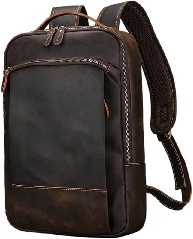 Genuine Leather Backpack Vintage Large Travel Laptop Bag Single Layer Black Classic Business Casual Daypack Gift Box (17 * 12 * 4inch,Coffee)