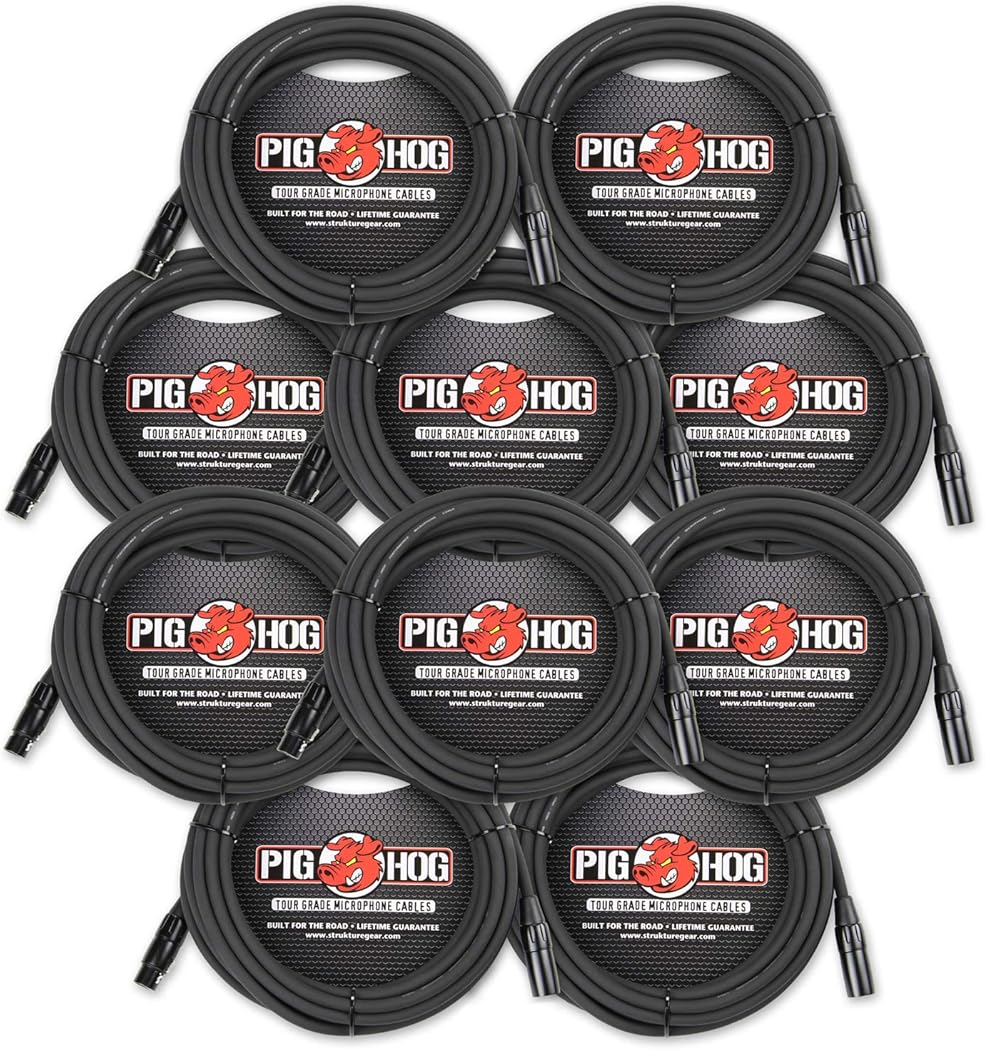 Pig Hog PHM25 25' ft XLR 8mm Tour Grade Mic Cable (10-Pack)