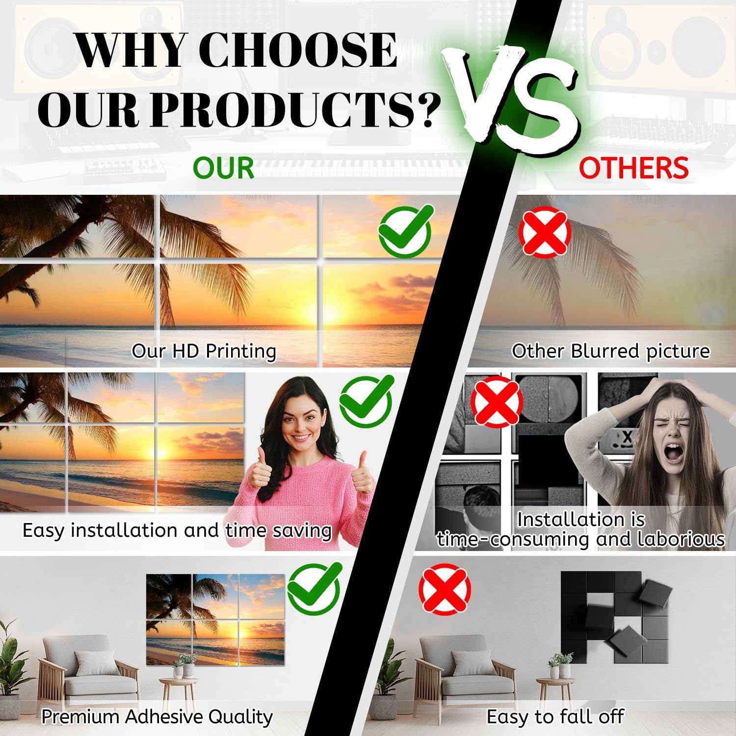 6 Pack Art Acoustic Panels Art Beautiful sunset tropical beach Sound Absorbing Panel 48