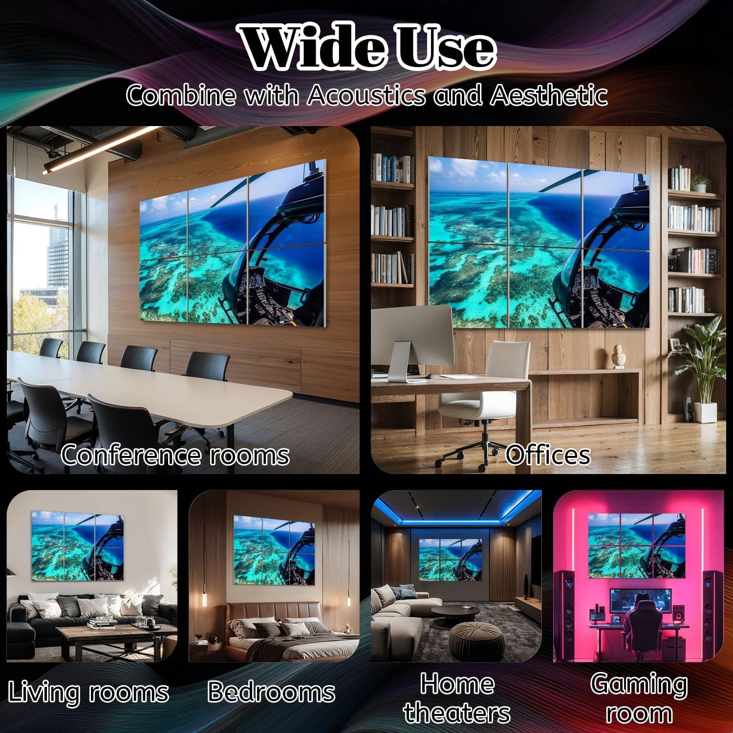 6 Pack Art Acoustic Panels Helicopter ride Moore Reef outer Great Barrier Reef Soundproof Wall Panels, 48