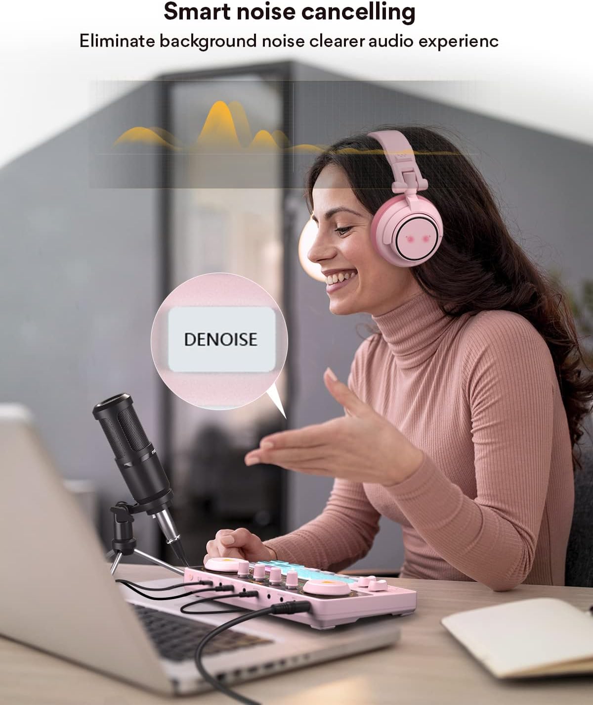 MAONO Podcast Equipment Bundle for 2 Audio mixer All-in-One Podcast Production Studio with 3.5mm Microphone*2 for Live Streaming, Podcast Recording, PC, Smartphone, DJ MaonoCaster Lite