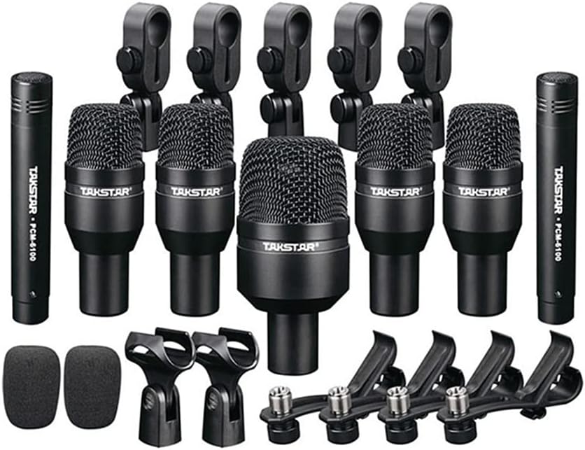 TAKSTAR Drum Microphone Kit, 7 Piece Drum Instrument Mic for Performing and Recording - Professional Condenser Mic for Kick, Snare, Rack Toms, Floor Toms, and Congas