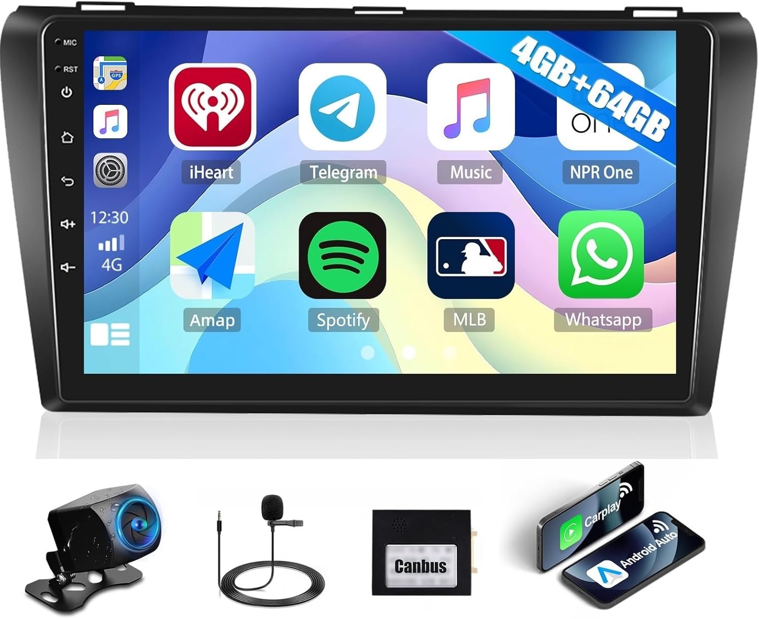 4G+64G Car Stereo for Mazda 3 2004-2009 with Wireless CarPlay Android Auto 9