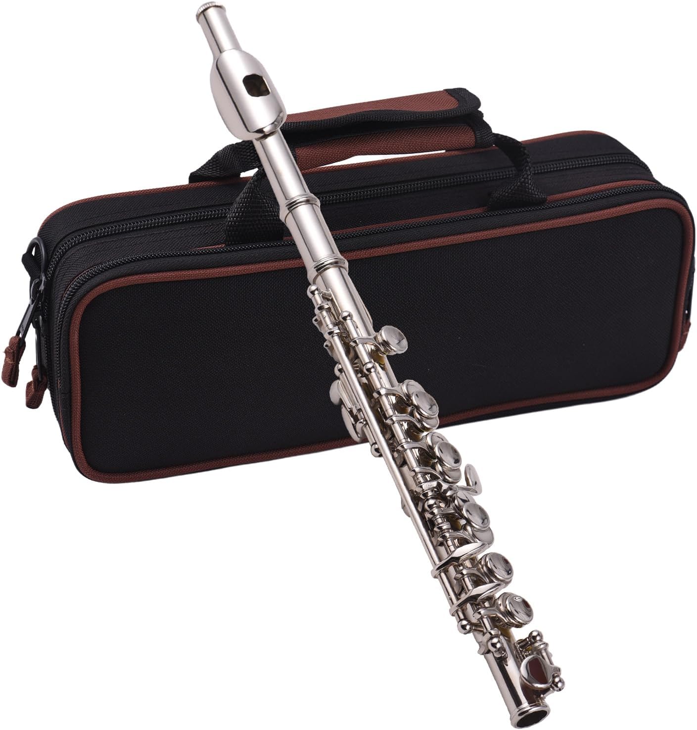 Piccolo Instrument White Copper Nickel Plated C Key Piccolo Flute for Beginners Students with Hard Case Cleaning Rod Cloth and Gloves