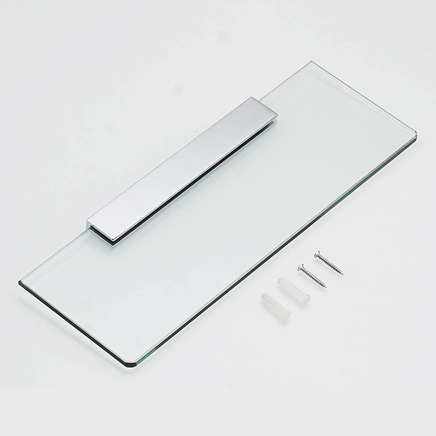 IOCCIOBB Bathroom Glass Shelf Tempered Glass Shelf, Glass Bathroom Shelf with 8MM Thick Glass Wall Mount, Rectangular Brass Finish Bracket (Size : 18cm)