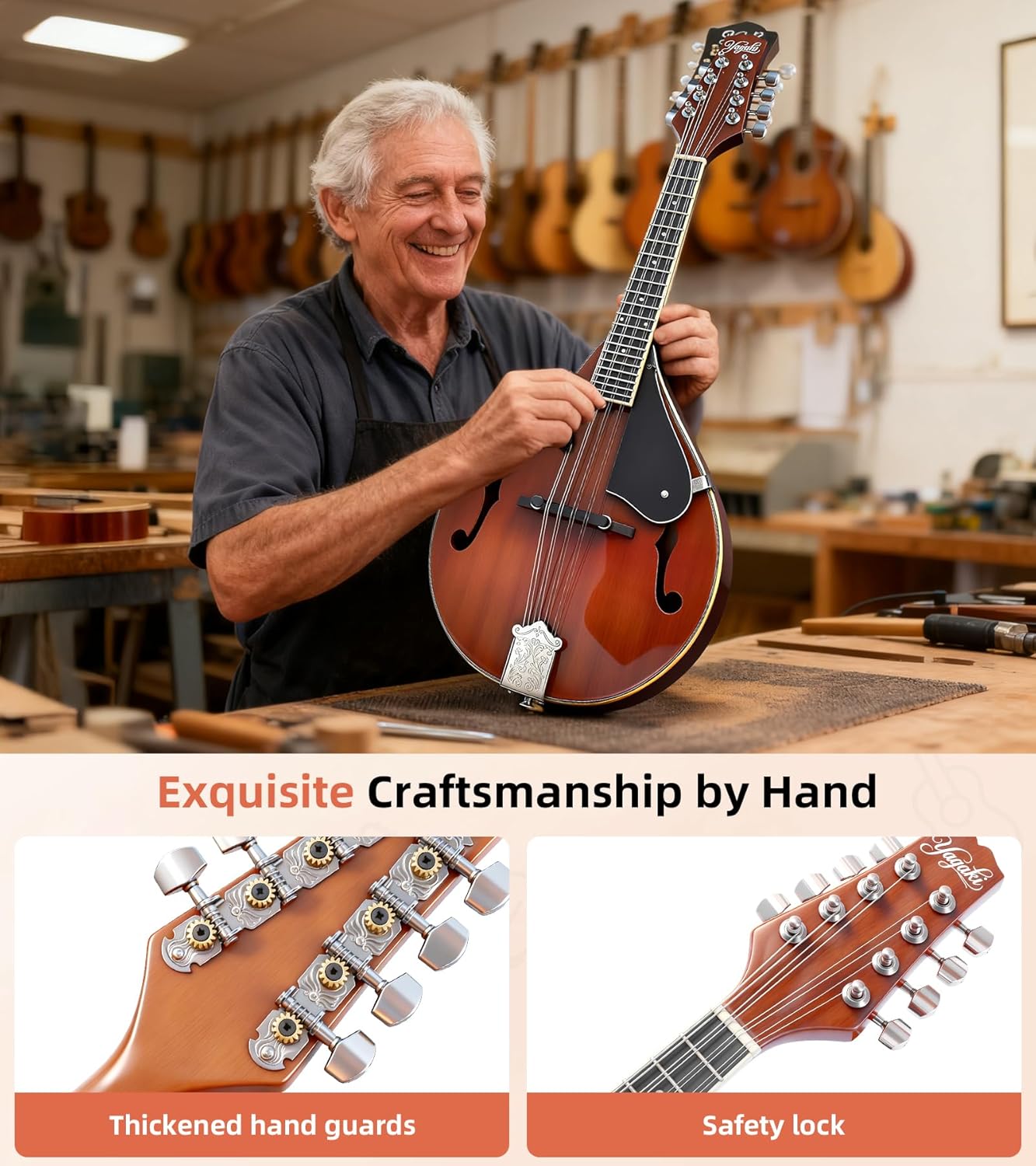 Mandolin Musical Instrument A Style, Acoustic Mandolin Instrument Kit Italian 8 String for Professional Beginners Adults Teens Youth Kids, Sunburst, Glossy