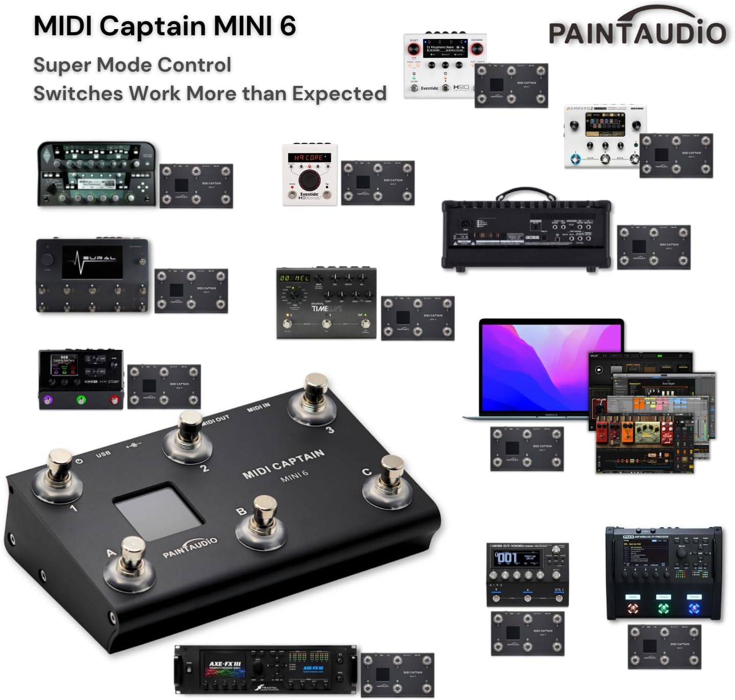 Paint Audio MIDI Captain MINI 6 Foot Controller Multi-Effects Keyboards Synthesizer USB-MIDI DAW DSP Software USB-HID Support Multi-state Switch Cycling(MIDI Captain MINI 6)