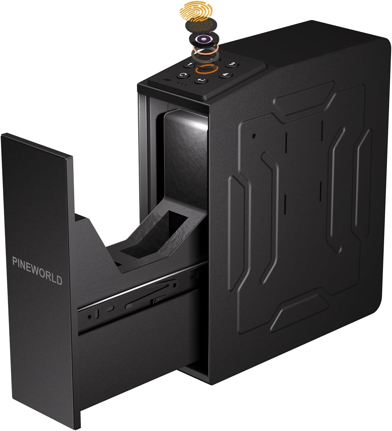 Gun Safe For Handgun, Biometric Slider Bedside Handgun Safe, Pistol Lock Case for Nightstand,Sliding Door Hand Gun Safe for Pistol -with 3 Quick Access Fingerprint, PIN Code, KEY