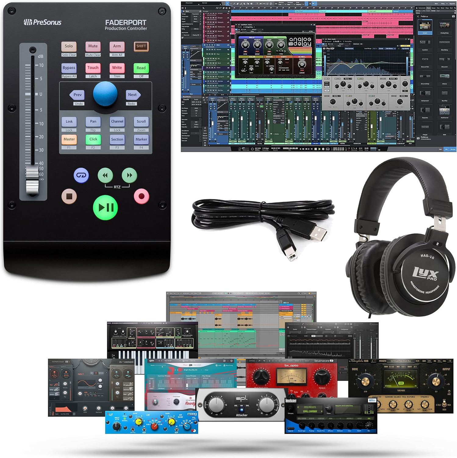 PreSonus FaderPort Single-Fader USB Control Surface with Studio One, DAW Studio Magic and Plug-in Suite Software Pack and LyxPro Headphones