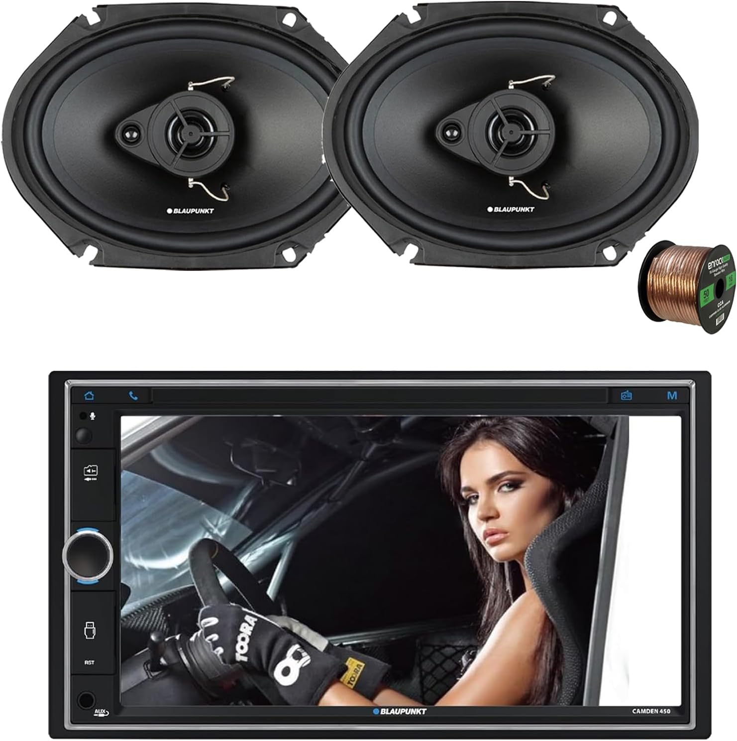 Blaupunkt CAMDEN 450 7 Touchscreen Double DIN Bluetooth AM/FM Digital Multimedia Receiver, 2x 6x8