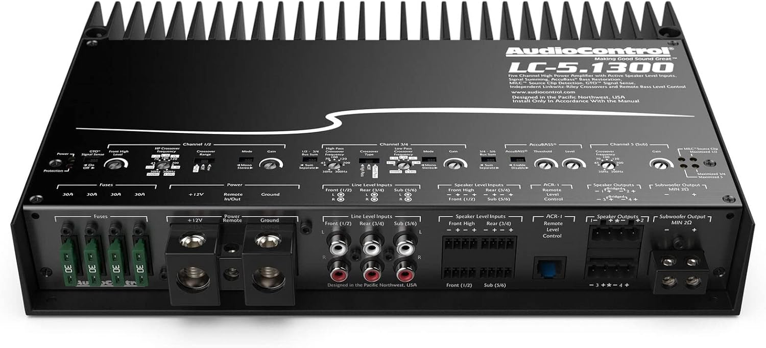 AudioControl LC-5.1300 High-Power 5/3 Multi-Channel 1300 Watt RMS Car Audio Amplifier with Accubass
