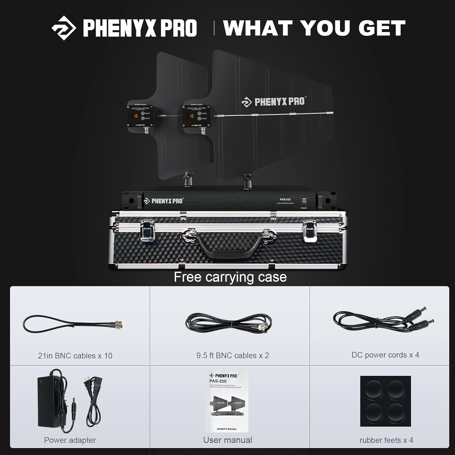 Phenyx Pro Wireless Microphone System,2x100 Adjustable UHF Channels(PTU-71-1H1B) Bundle with UHF Wireless Antenna Distribution System Kit