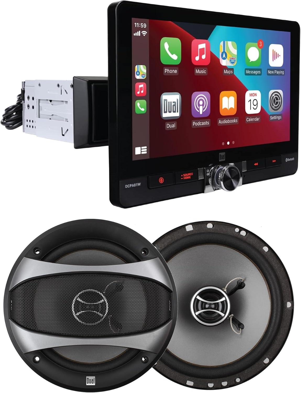 Dual Electronics DCPA81W 8-inch Certified Apple Carplay Android Auto Car Stereo with D65SP 2-Way 6.5 inch Speakers Bundle
