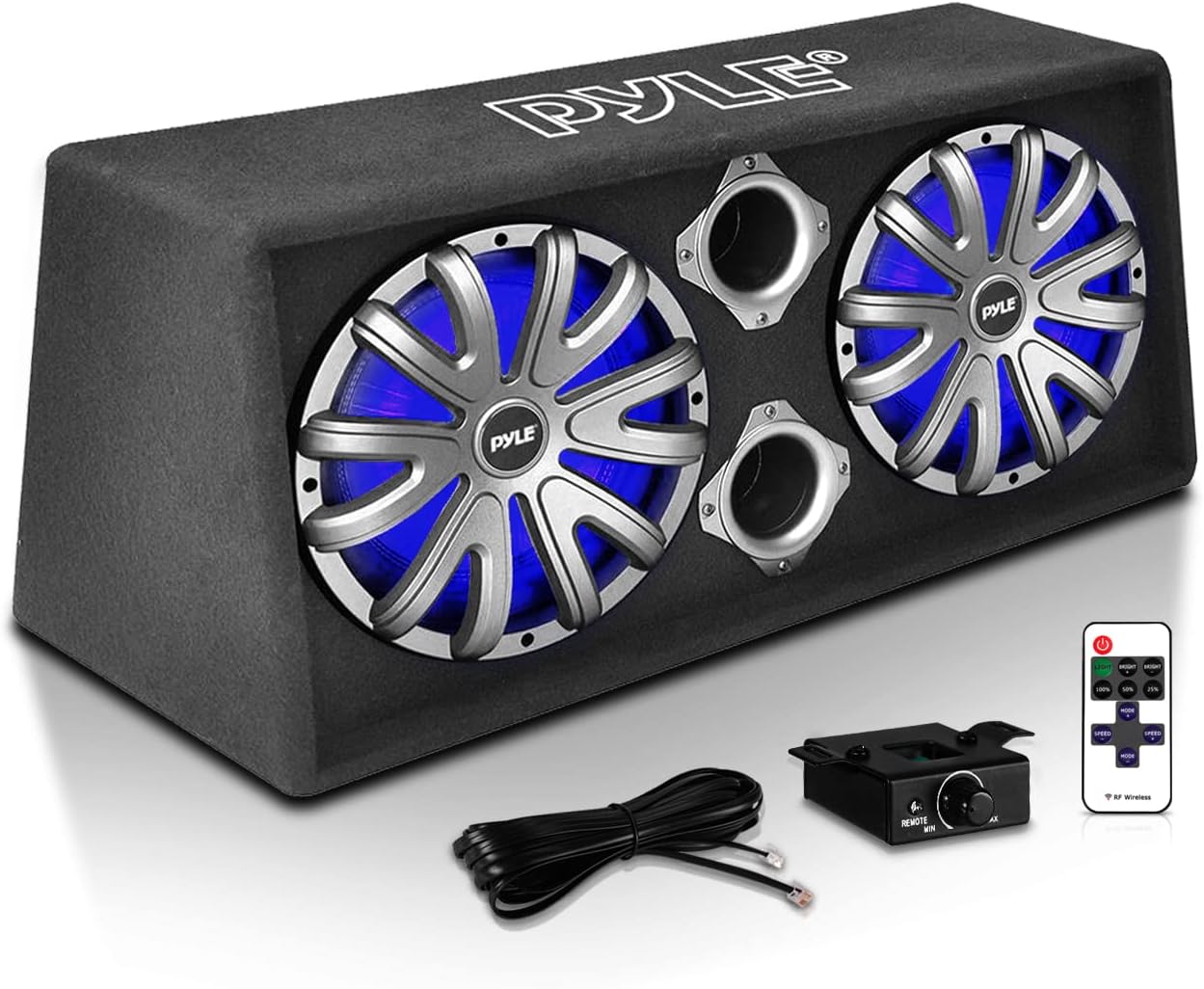 Pyle 8'' Dual Bass Subwoofer Box System - 400-Watt Slim Mount Truck Audio Subwoofer Box - Rear Vented Design with Built-in Illuminating LED Lights, 2x400 Watts Max Power - PLBA82LE,Black