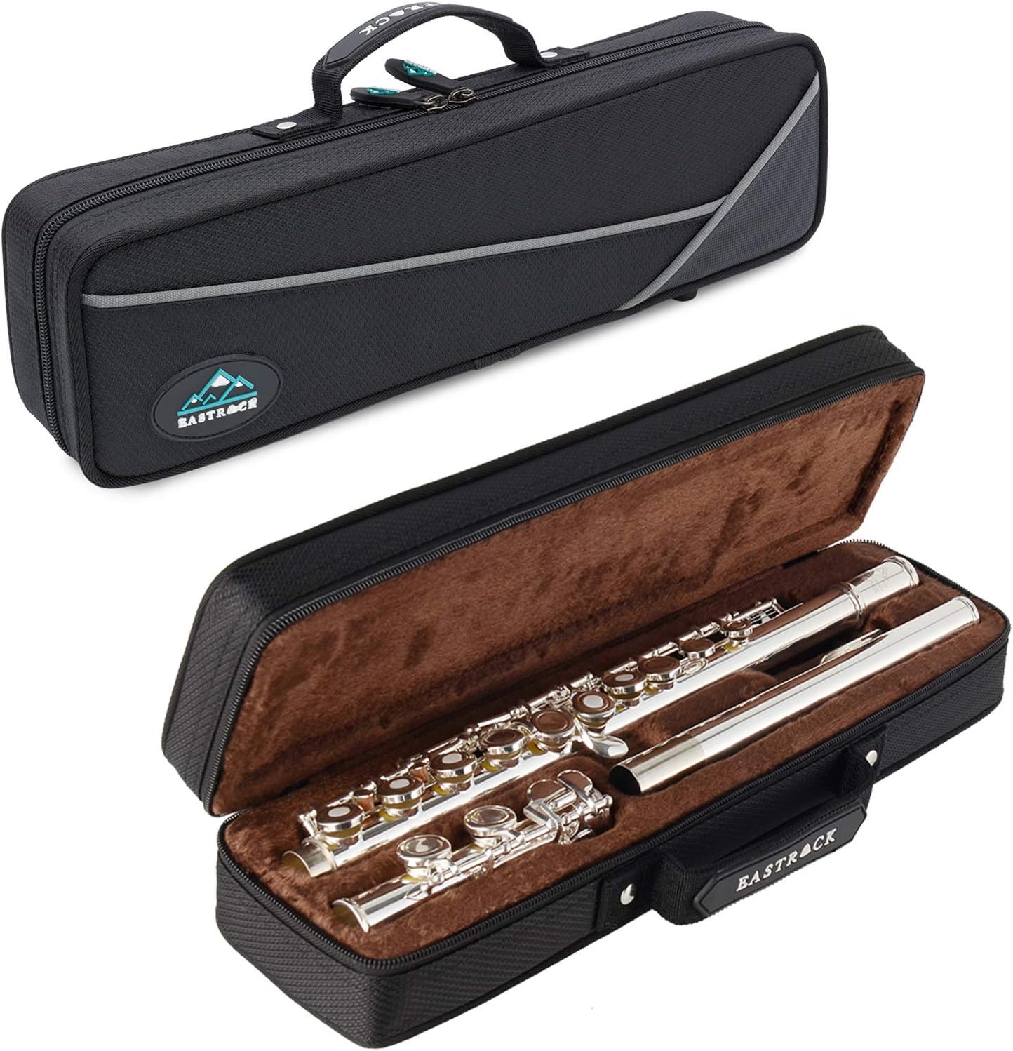 EASTROCK Open Hole Flutes C 16 Keys Silver Plated Flute Instrument for Beginner Kids Student with Carrying Case,Stand,Cleaning kit,Gloves,Tuning Rod(Open/Closed Hole,Silver Plated)