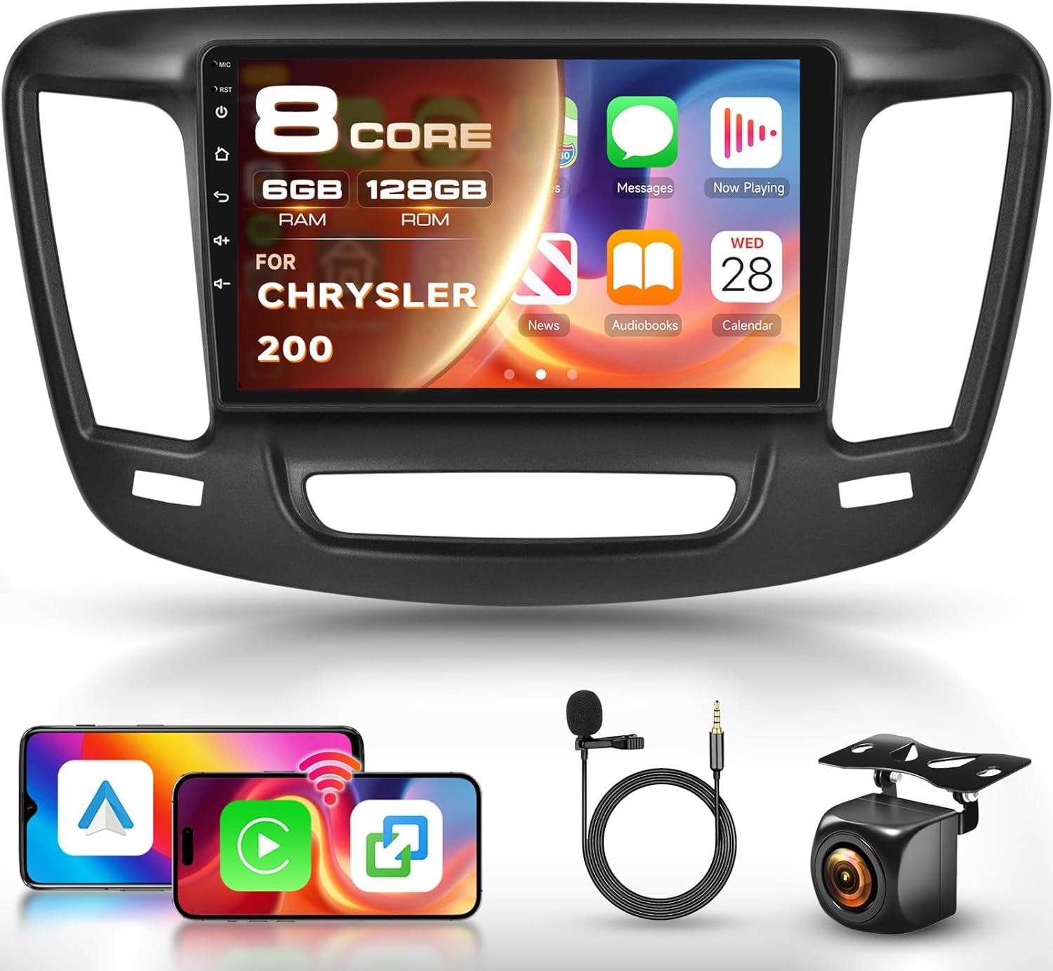 8 Core 6G 128G for Chrysler 200 200C 2015-2019 Radio Android 9 Inch Touchscreen Wireless Carplay Android Auto, Car Stereo for Chrysler Upgrade Bluetooth DSP GPS Navigation WiFi FM/RDS Backup Camera
