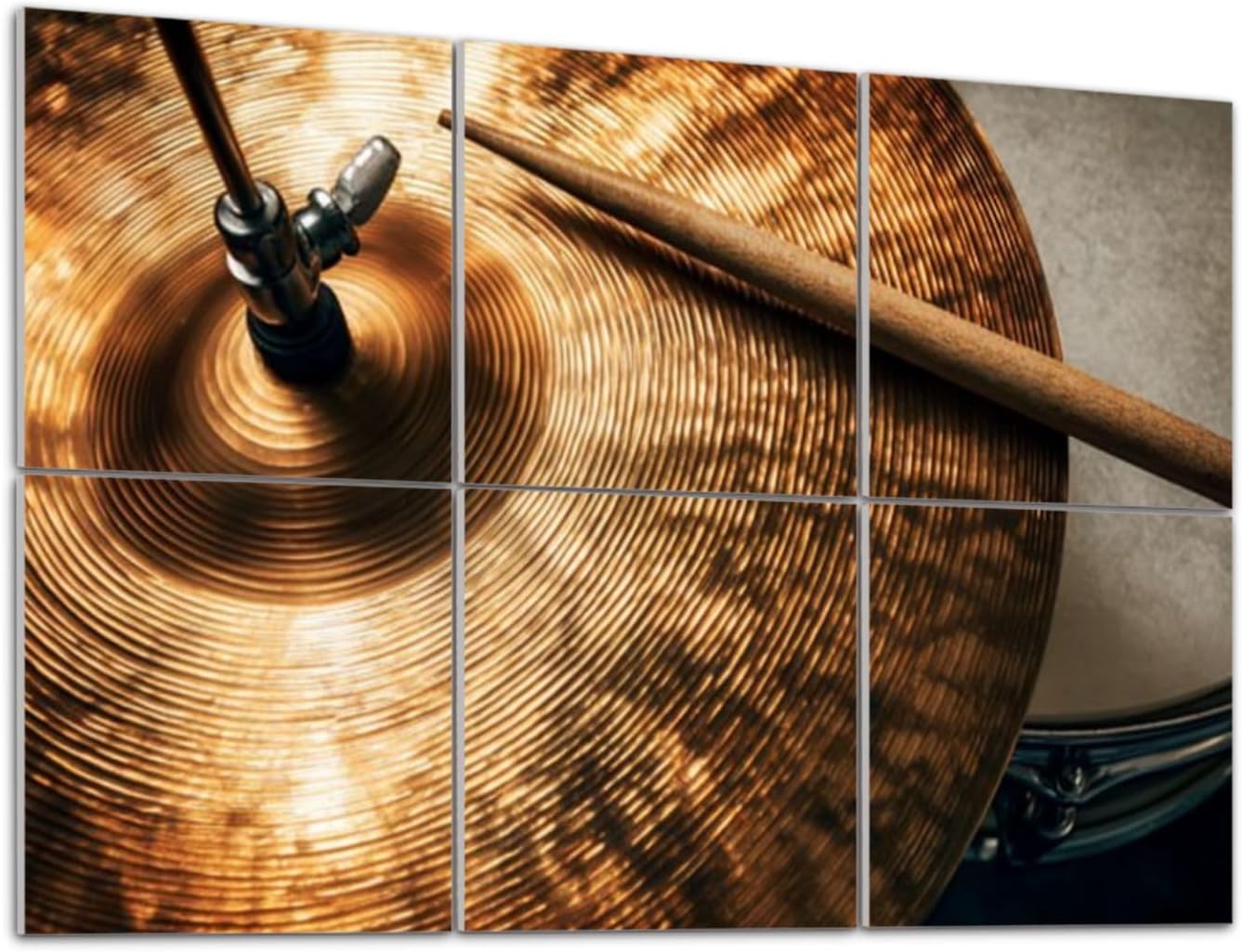 6 Pack Art Acoustic Panels Self Adhesive Two wooden drumsticks snare drum golden cymbal Percussion instrument Decorative Soundproof Wall Panels Sound Absorbing Panel 48