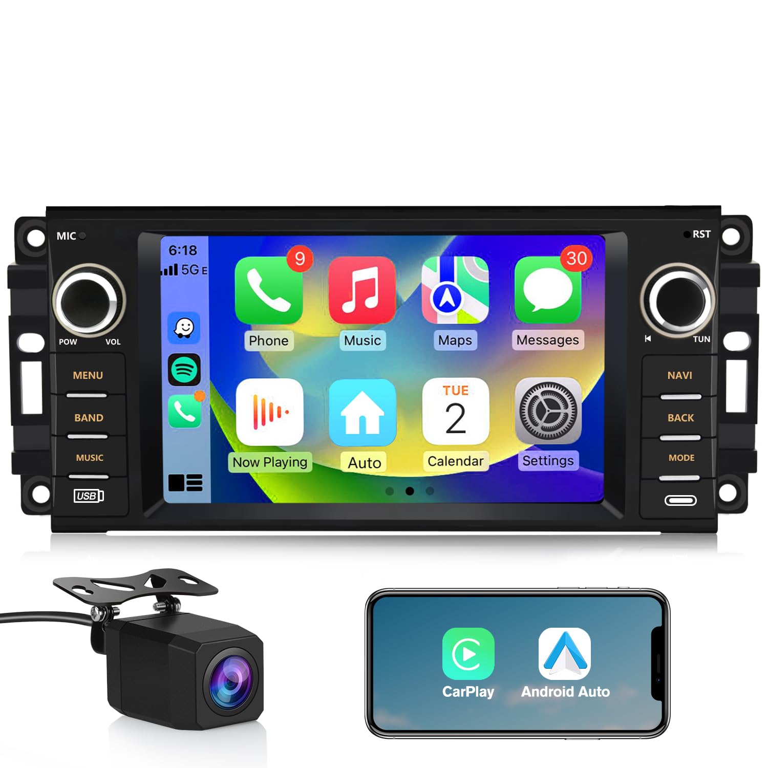 Car Stereo for Jeep Wrangler JK Compass Patriot/Chrysler/Dodge RAM Charger [2GB+32GB], 7 inch Touch Screen Android 13 Radio with Wireless CarPlay Andriod Auto with Reverse Camera