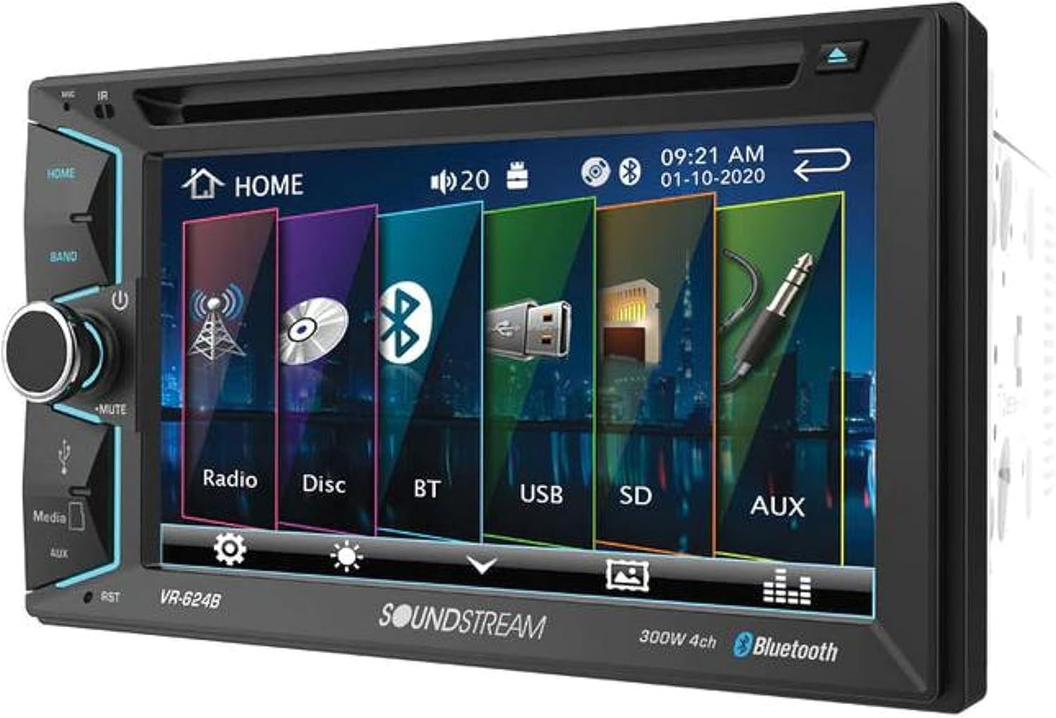 Soundstream VR-624B Double DIN Bluetooth in-Dash DVD/CD/AM/FM Car Stereo Receiver with 6