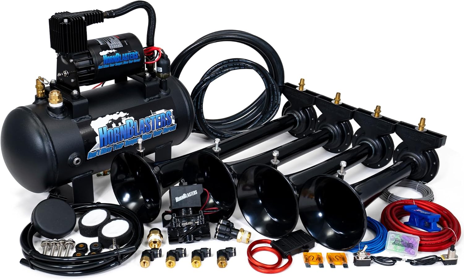 HornBlasters Conductor’s Special 127H Train Horn Kit – Shocker XL Train Horns with Compact 1.5 Gallon Air System – 120 PSI 12V Complete Horn Kit for Cars, Trucks & SUVs