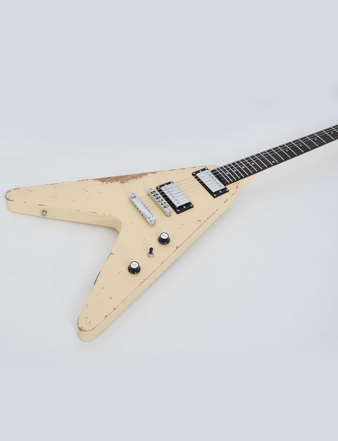 KGD Relic V Electric Guitar,Mahogany Body and Neck,Rosewood Fingerboard,Bone Nut,6-String Relic Heavy Metal Guitar,Professional/Electric Guitars for Adults