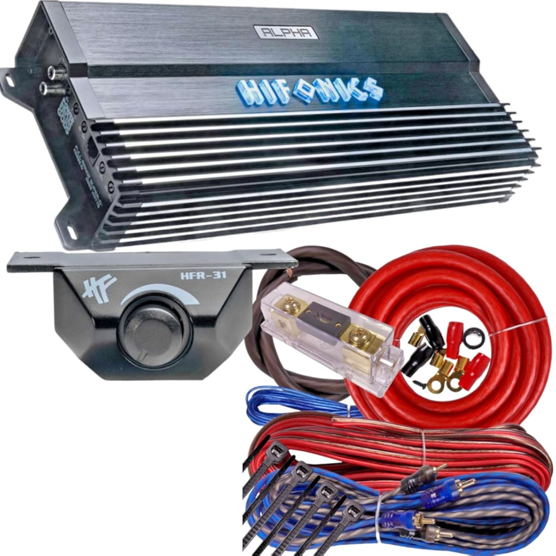 Hifonics A3000.1D Alpha 3000W Super D-Class Monoblock Car Audio Amplifier with BGCOR 0 Gauge Amp Kit, 1-Ohm Stable Compact Design