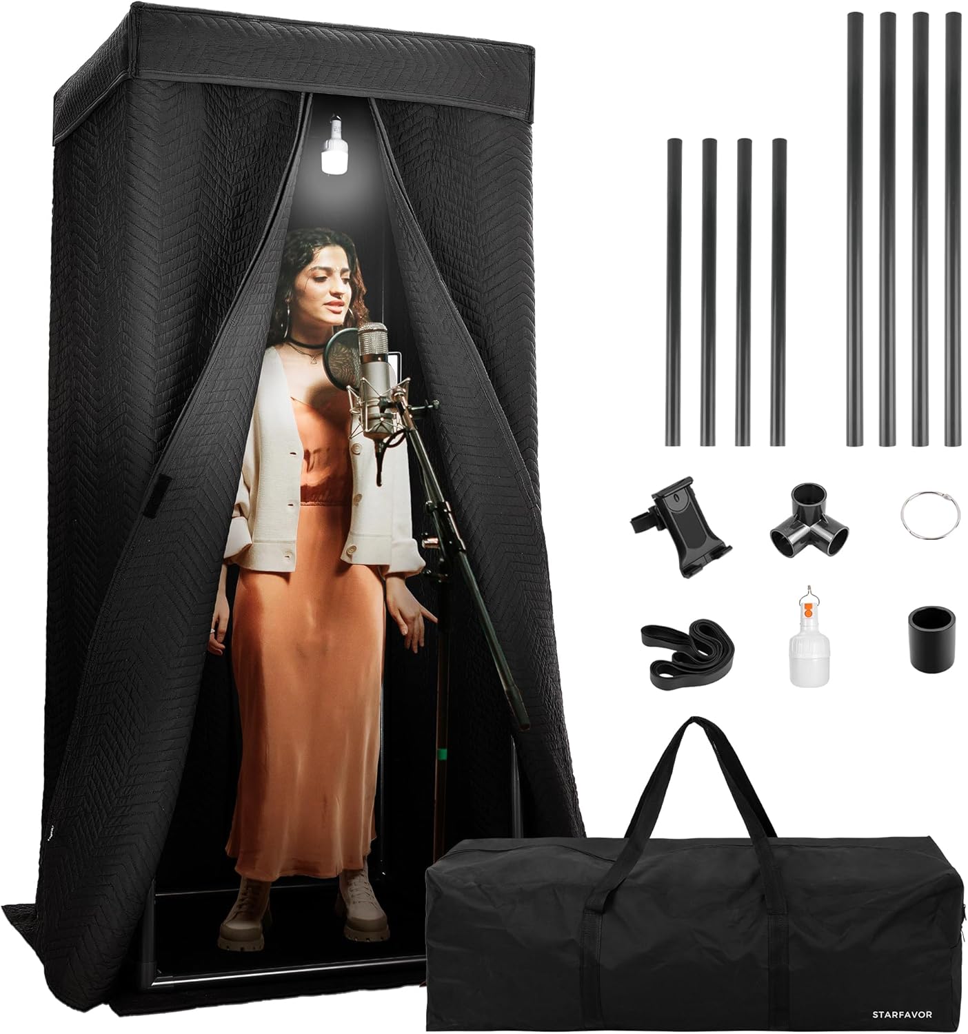 Starfavor Portable Vocal Booth - Sound Booth for Recording Echo-Free Vocals, Double-layer 360 Reverb Stand-In Isolation Shield, Pro-Sound Blankets, Portable Recording Studio with Travel Bag