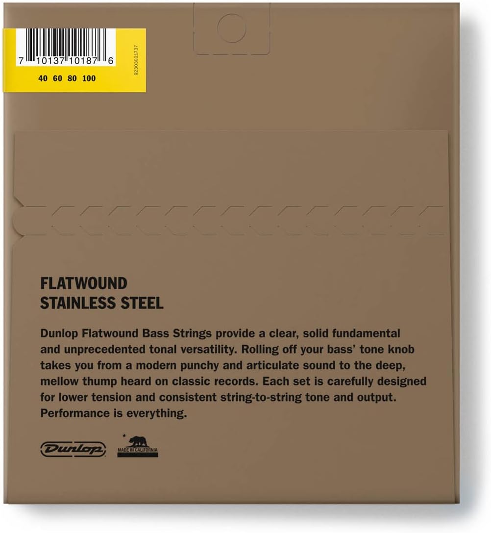 Dunlop DBFS40100M Stainless Steel Flatwound Bass Strings - Medium Scale, 40-100, 4 Strings/Set (2 Pack)