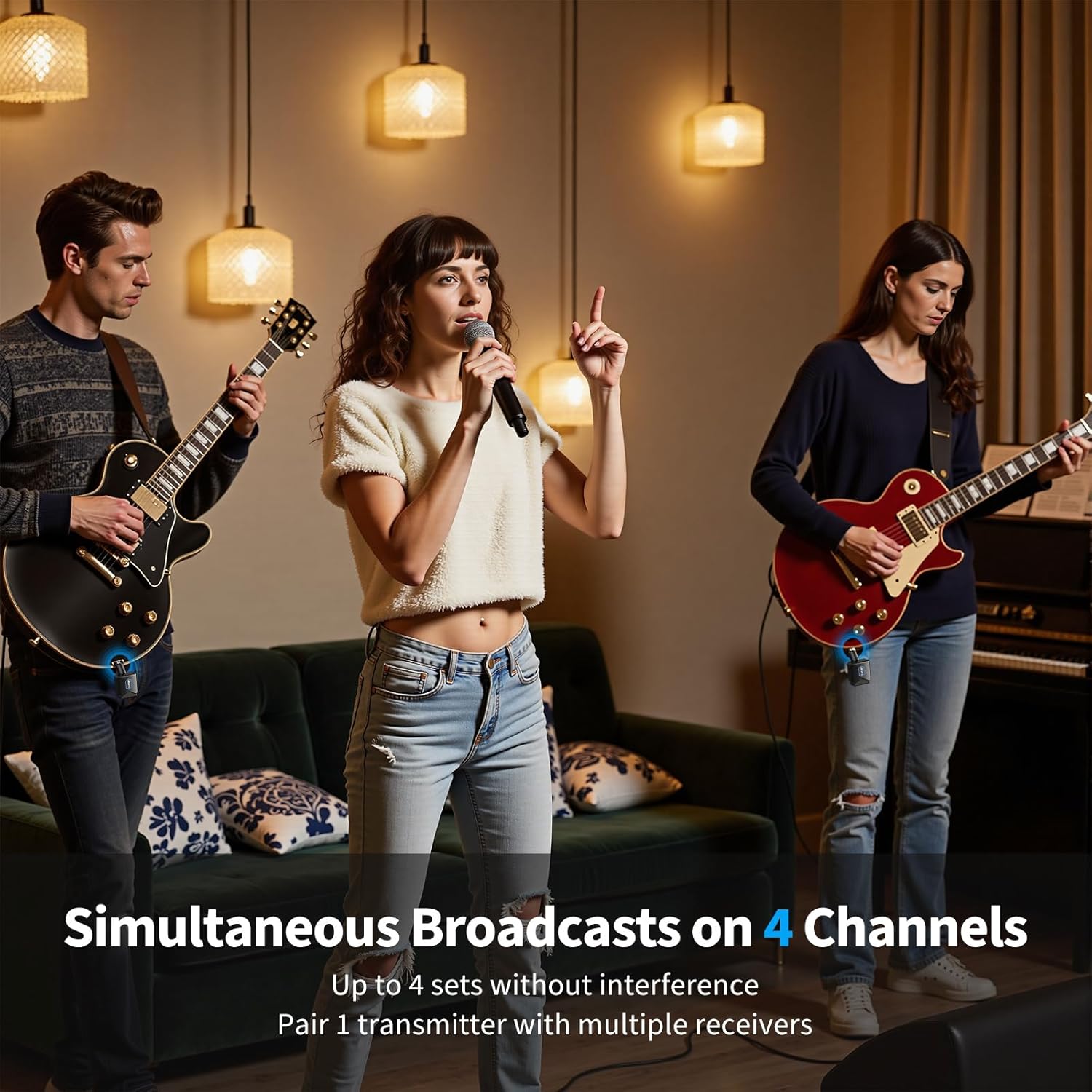 LEKATO 5.8GHz Guitar Wireless System with Charging Case, Rechargeable Wireless Guitar Transmitter Receiver for Electric Guitar Bass Instrument