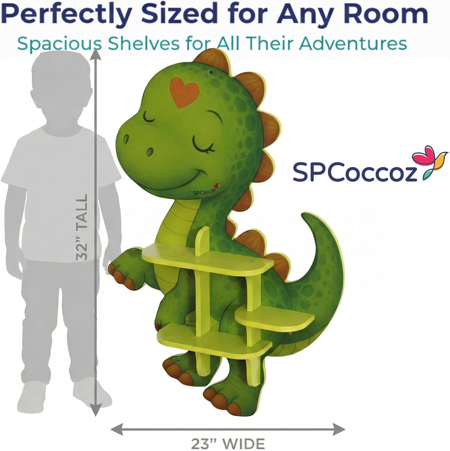 Shelves for Kids Room – Wall Mounted Nursery Bookshelf Set for Baby or Toddler, Wooden Display Ledge for Children’s Books, Nursery Wall Decor Storage Rack (Dinosaur, Small) (Dinosaur, Small)