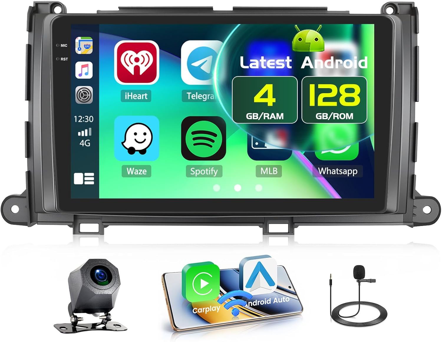 4+128GB Android 15 Car Stereo for Toyota Sienna 2011-2014 Wireless Carplay Android Auto, 9 Inch Incell Touch Screen Car Stereo with Canbus, GPS, Backup Camera, Bluetooth, FM/RDS, EQ, WiFi, SWC