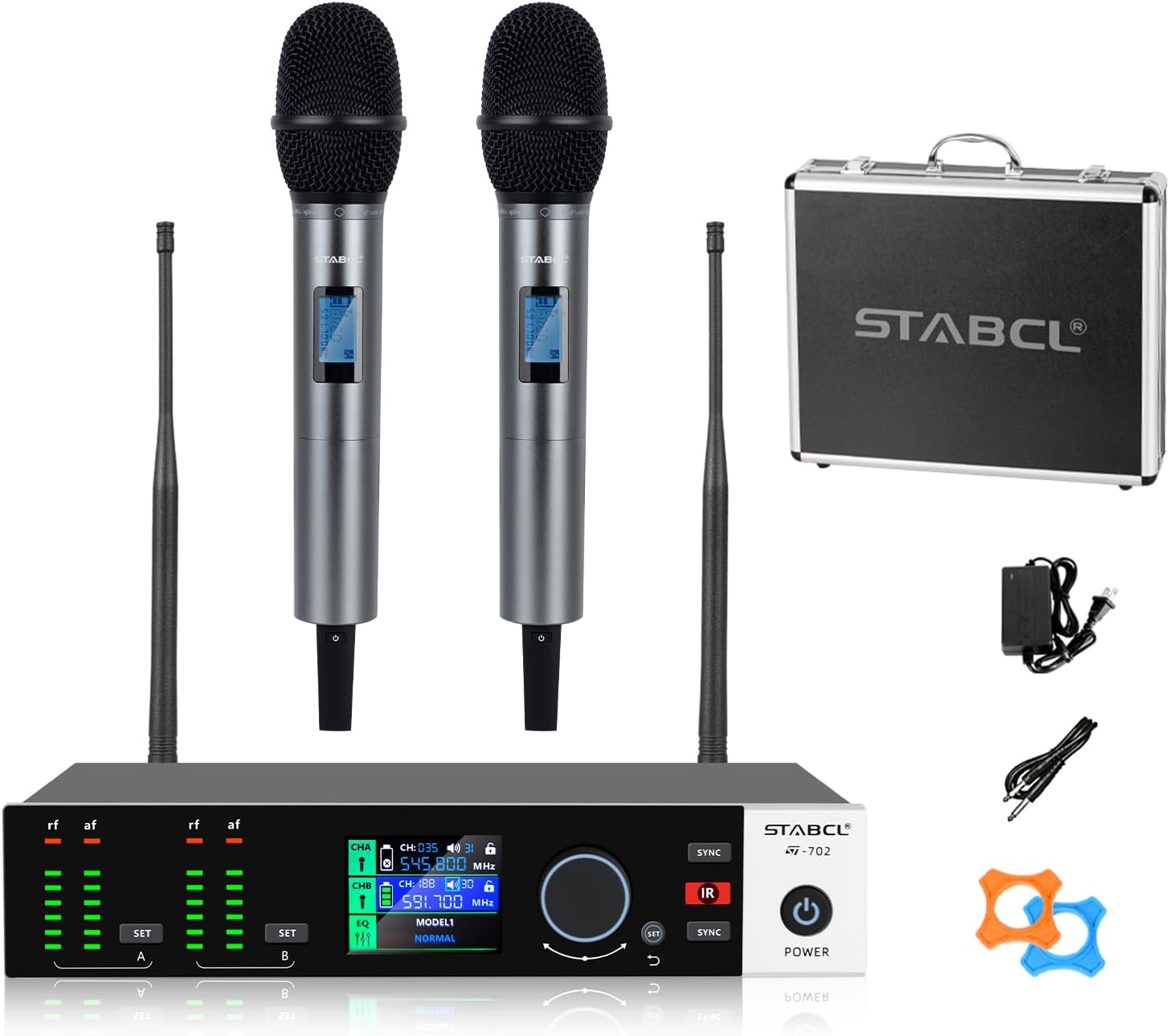 Professional Dual Wireless Microphones System with Carry Case, Auto Scan 2X100 Frequencies UHF Wireless Handheld Mics, 300FT Cordless Dynamic Microphone for Singing, Karaoke, Church