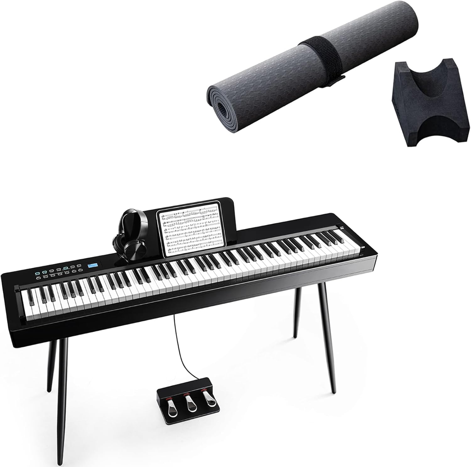 LIV-B01 Digital Piano Real Sampling 88 Key Fully Weighted Keyboard, Guitar Work Mat Kit Neck Rest Support Set