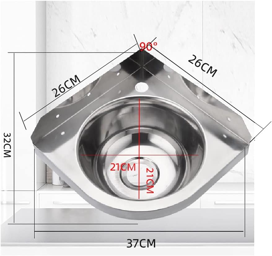 Stainless Steel Wall Mount Corner Sink,Wash Basin with Drainer,Mini Sink Vanity for Kitchen Lavatory Campervan Cloakroom(A2 26X26CM/10.24X10.24inch)