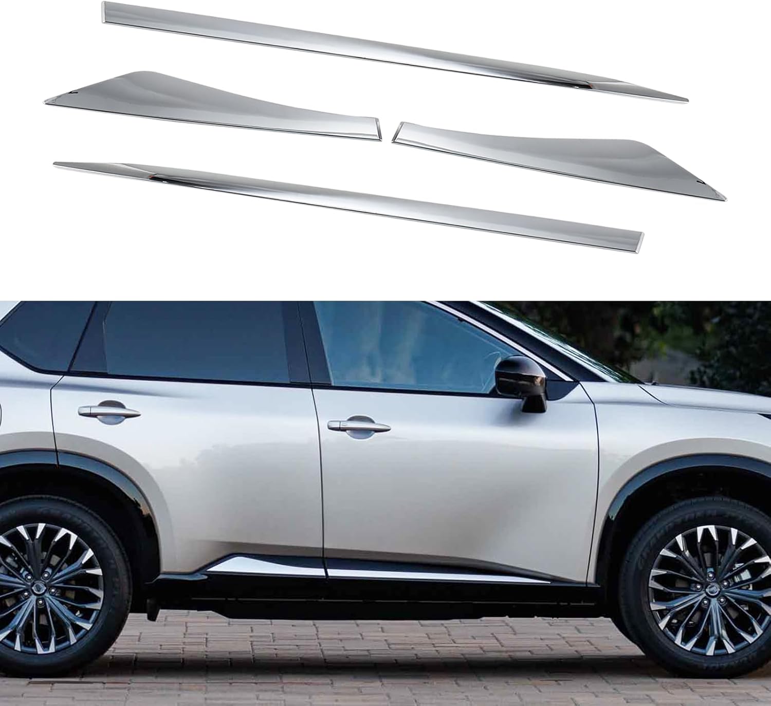 Outside Door Body Side Molding Trim Compatible with Nissan Rogue 2021 2022 2023 2024 2025 ABS (Chrome)