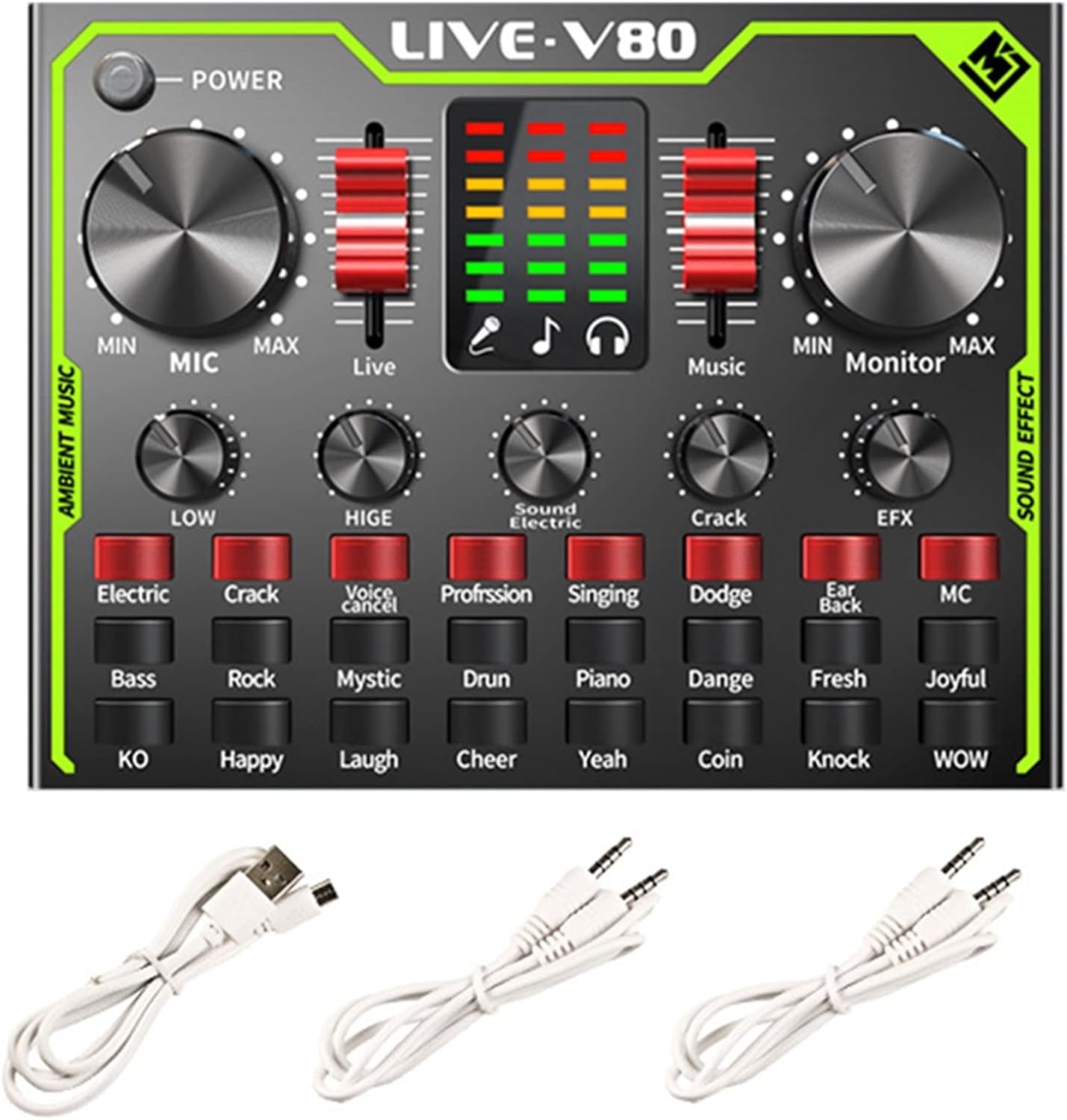 Professional Audio Mixer, Music Recording Audio Gaming Voice Changer Real Time Live Sound Card Multiple Effects Mixer Board with LED Light Chorus Mode
