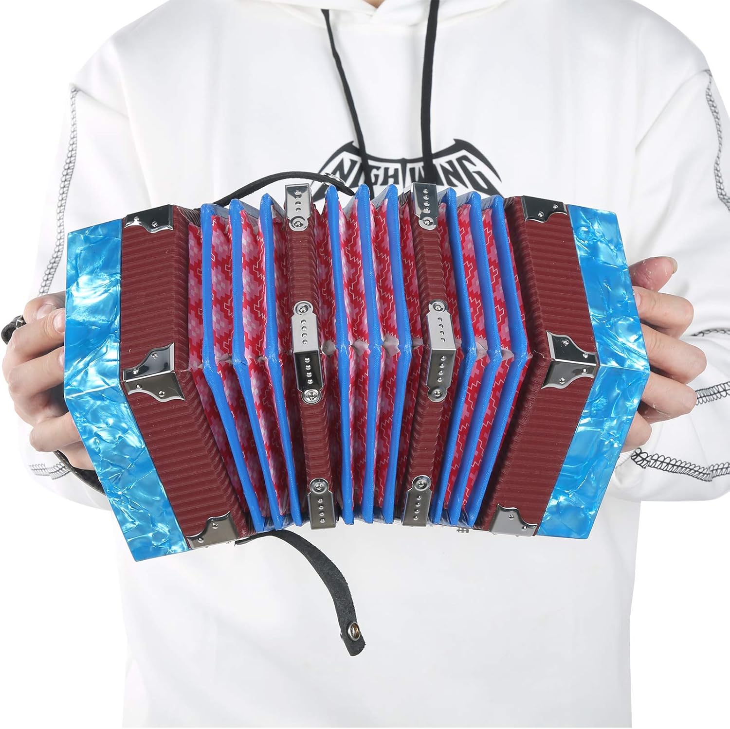 Portable Concertina Accordion, 3 - Row Diatonic, Red - Adjustable Strap, Ergonomic Design, Ideal for Beginners and Adults (Blue)