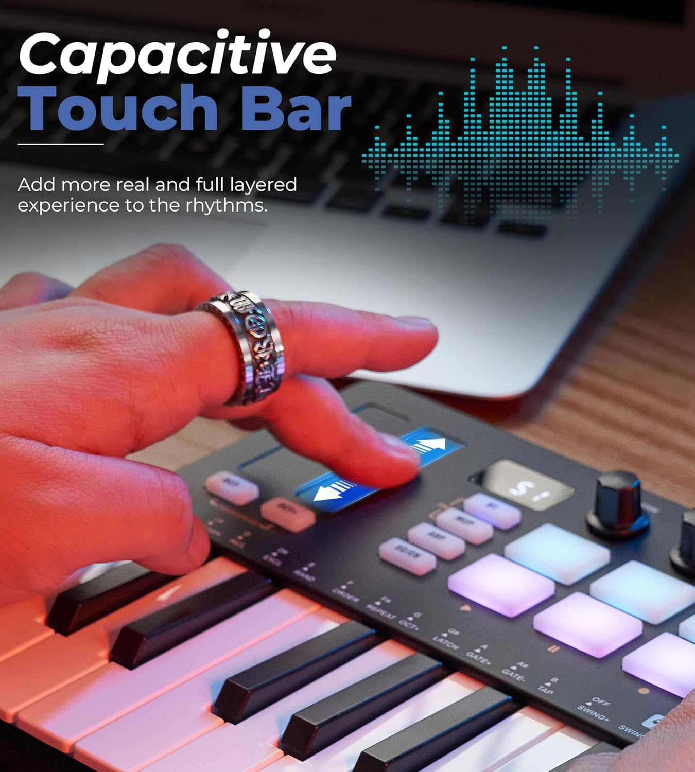 Vangoa Professional Upgraded Beat Maker for Music Production, 25 Keys Midi Keyboard Makers Machine, 8 Knoks, Wireless Mini Controller Keyboard Computer Recording Midi Controllers 16 RGB Drum Pads