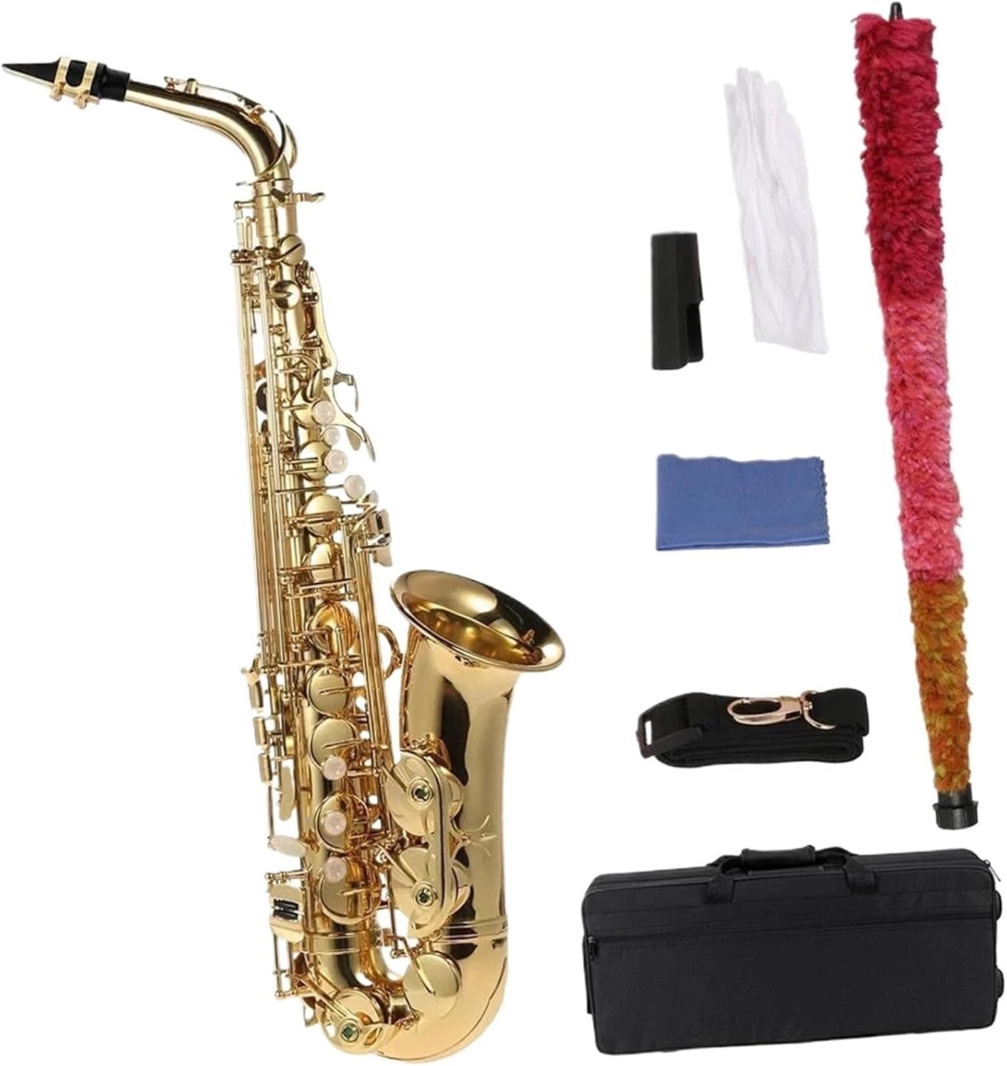 VBDEFRT E Flat Eb Alto Saxophone Brass Lacquered Type Woodwind Instrument With Case Gloves Saxophon Accessories (Color : Gold)