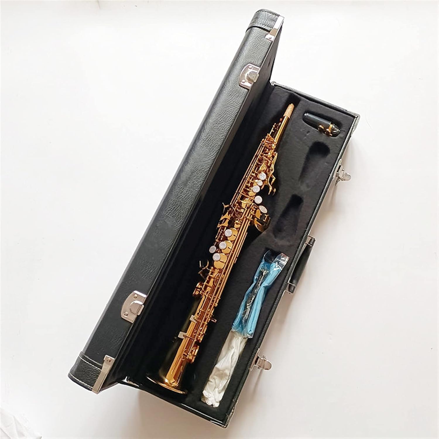Brass Straight Bb Flat Sax Saxophone Woodwind Instrument Natural Shell Key Carve Pattern with Carry (Color : 1)