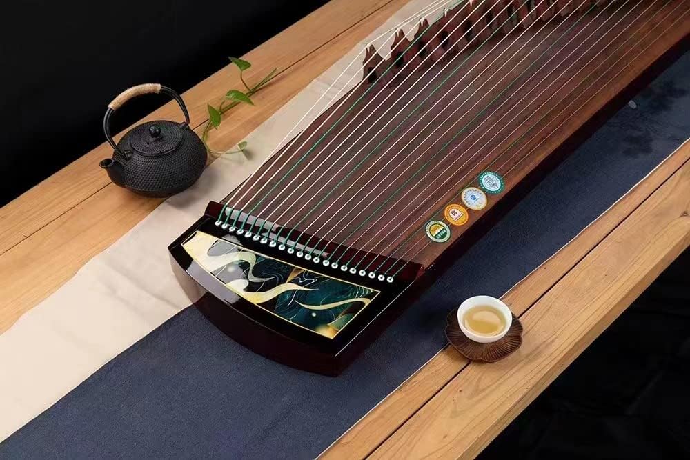 LANDTOM High level Dalbergia cochinchinensis（酸枝木）Wood （实木）Travel Guzheng(135cm) with silk painting For Adults/Children/Senior/Intermediate/Beginner (A) (A)