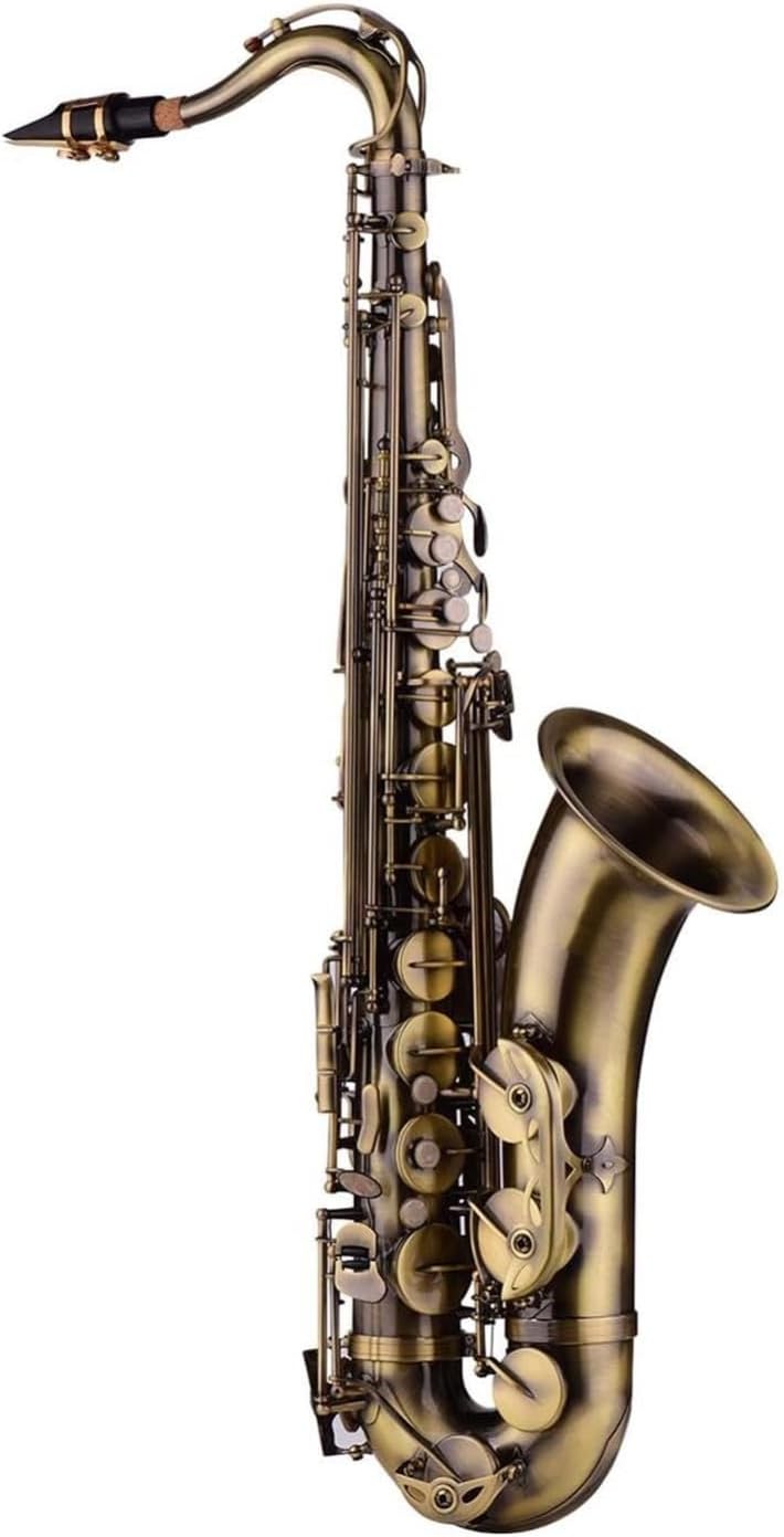 Saxophones Antique Finish Bb Tenor Saxophone Sax Brass Body White Shell Keys Woodwind Instrument with Carry Case Sax Neck Straps Beginner Sax