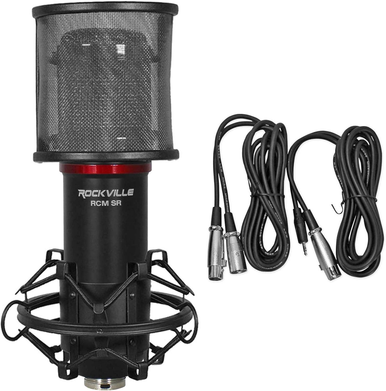 Rockville R-TRACK 2x2 Bundle: USB audio interface 24 Bit 192 kHz, (2) RCM SR condenser mics, (2) PRO-M50 SR studio headphones, (2) R-BOOM 34 boom arms, RHPA4 4-channel monitor amp, TRS cable, 9-items