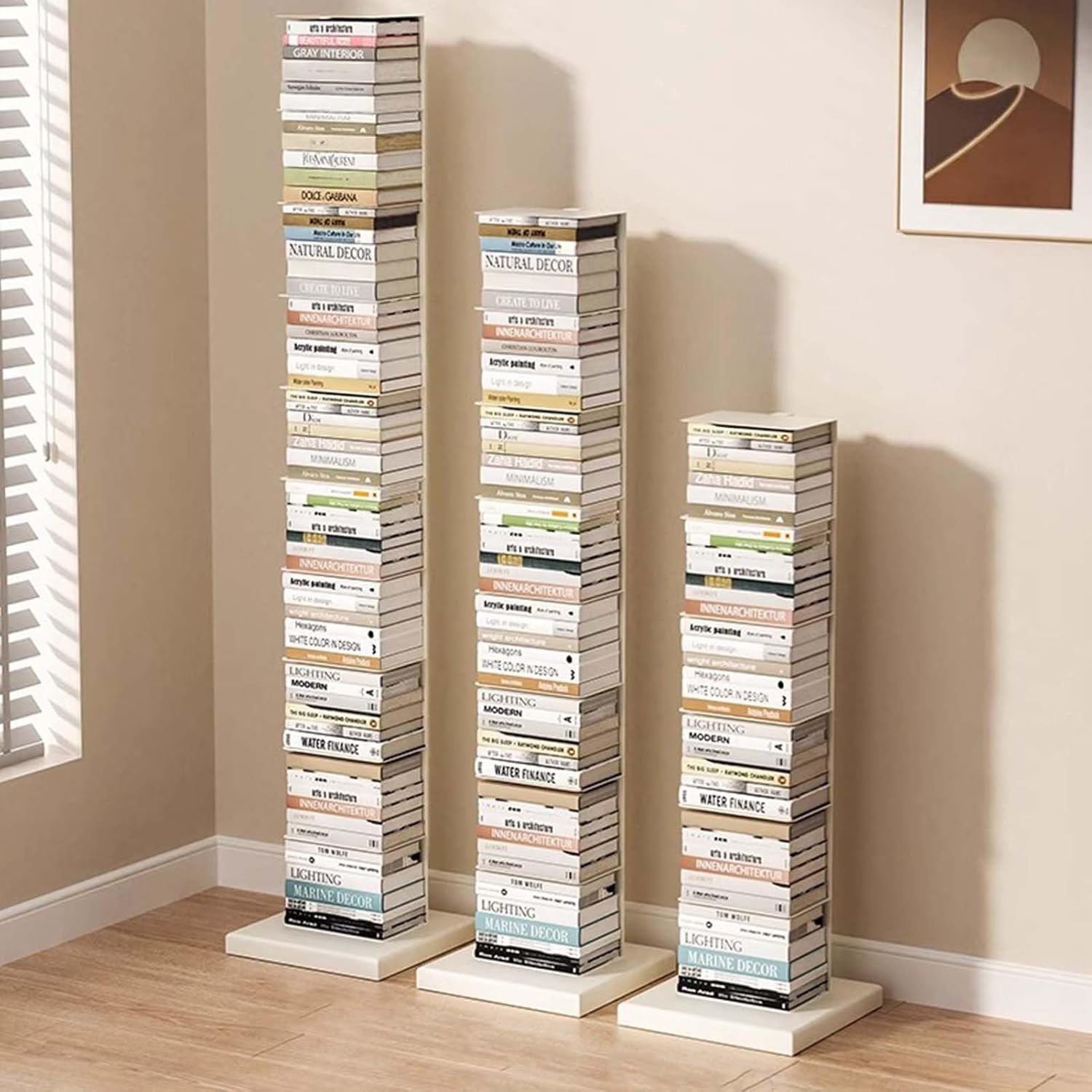 Invisible Floating Bookshelf, Metal Vertical Spine Book Tower for Bedroom/Living Room/Office, Open Storage Organizer Shelves Freestanding(White,6-Tier 107cm (42 1/8