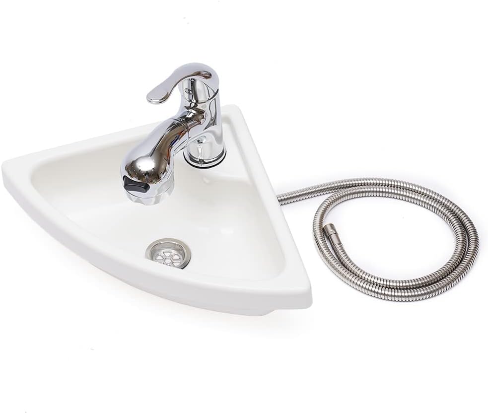 Small Corner Bathroom Sink Wall Mount Triangle Porcelain Acrylic Above Counter Mini Wall Vanity Vessel Sink with Faucet Wash Basin for RV Kitchen (Acrylic)