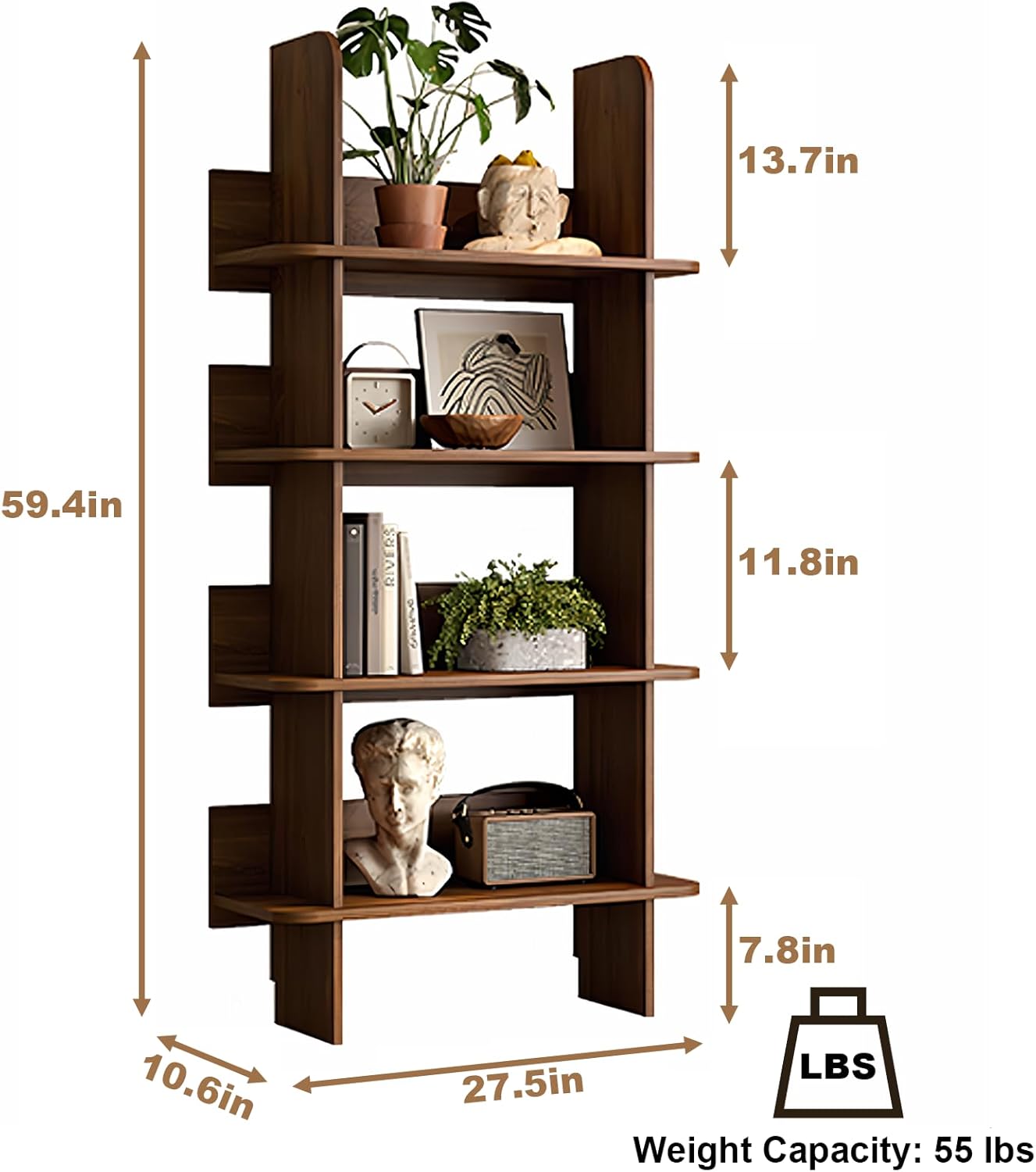 4-Shelf Modern Bookcase,Open Wall Mount Ladder Bookshelf,Modern Tall Narrow Storage Organizer,Large Storage Book Shelves & Display Book Shelf,for Bedroom Living Room Office