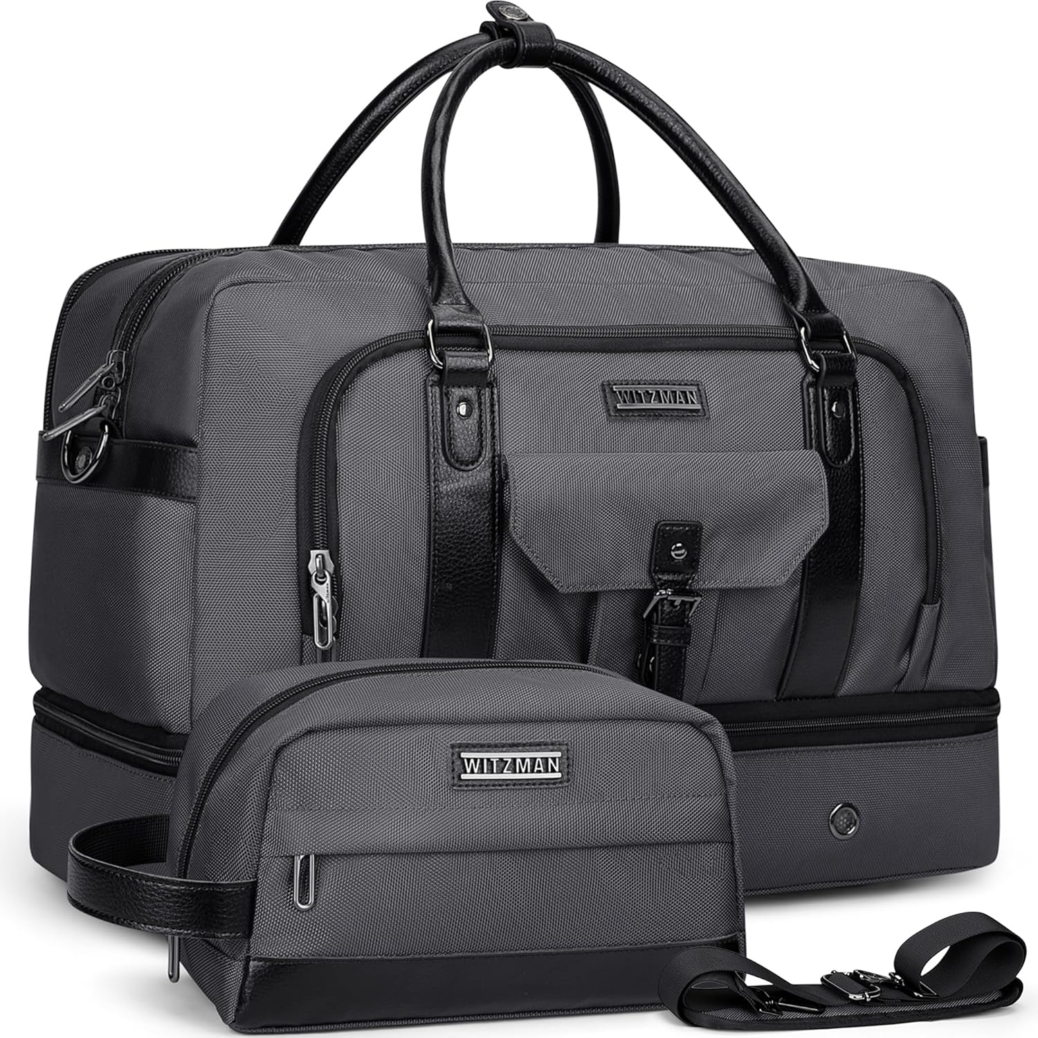 WITZMAN Weekender Bags for Men Women Carry On Duffle Overnight Bag with Toiletry Bag Sets Travel Duffel Bag Shoes Compartment （B694 Silvery Grey）
