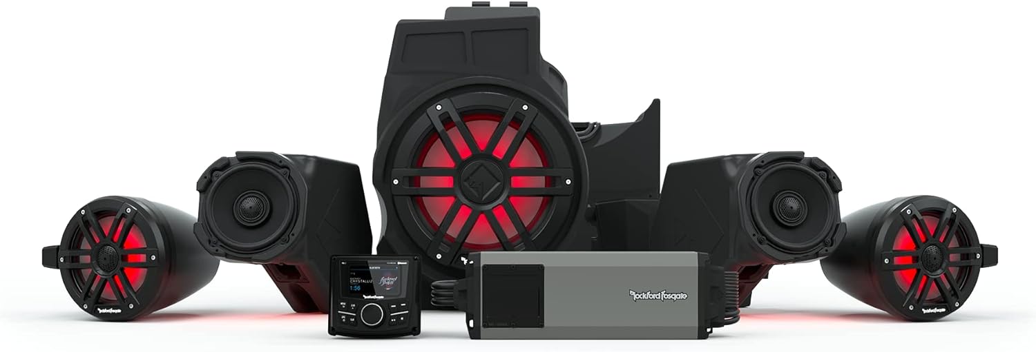 Rockford Fosgate RZR19PXP-STG4 Audio Kit: PMX-2 Receiver, 1500-Watt Amp, Front Speakers, M1 Color Optix Multicolor Lighted 10