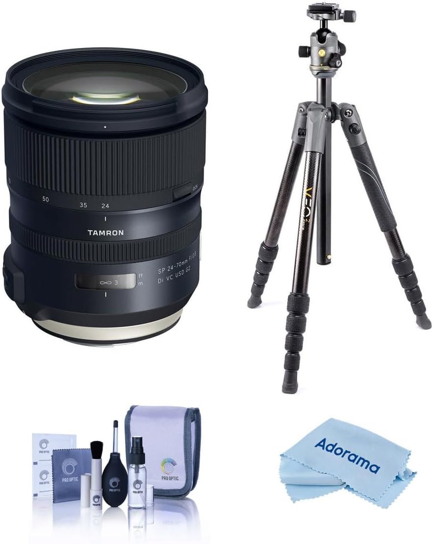 Tamron SP 24-70mm f/2.8 Di VC USD G2 Lens for Nikon F, Bundle with Vanguard VEO 3 GO 235AB Al Travel Tripod with T-50 Ball Head, Cleaning Kit, Cleaning Cloth